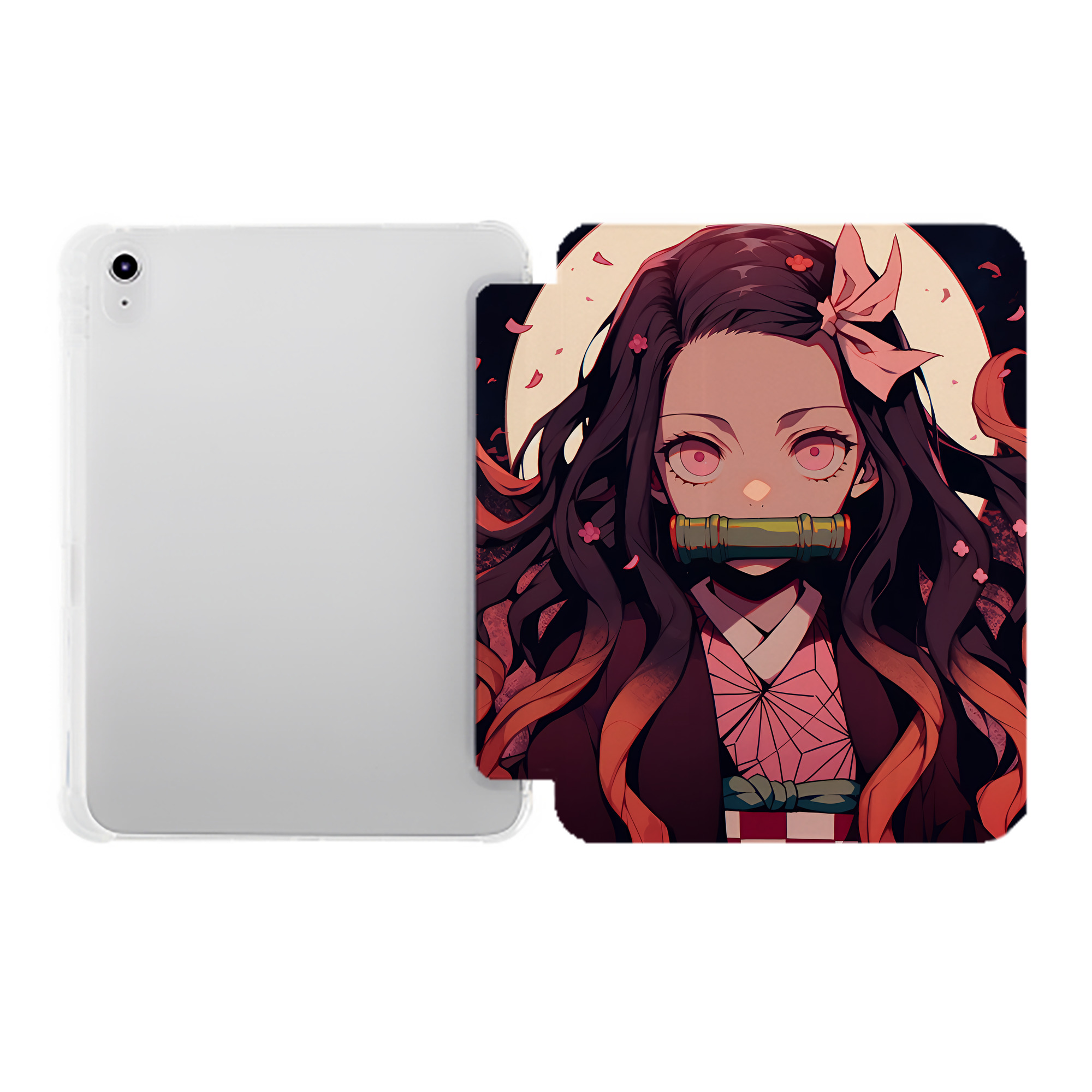 （画像用） 鬼滅の刃（きめつのやいば）竈門 禰󠄀豆子／かまど ねずこ Kamado Nezuko IPad ケース ペン収納付き 三つ折りスタンド PUレザー×シリコン 対応機種9.5/10.5/10.9インチ